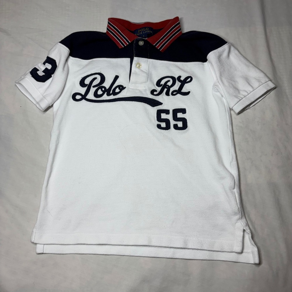 Polo Ralph Lauren Kids White Navy Red Embroidered 55 Polo Shirt Size 6